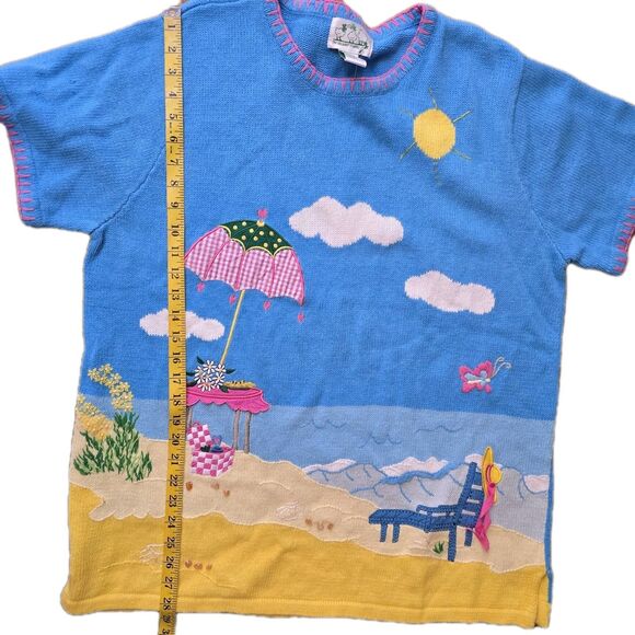 The Quacker Factory Beach Scene Knit Short Sleeve Tunic Top Beaded Size XL - Picture 11 of 12